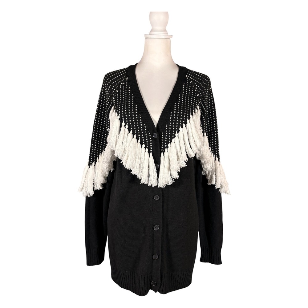 Vintage Y2K 90s Fringe Cardigan Sweater M Retro Gothic Western Coastal Casual